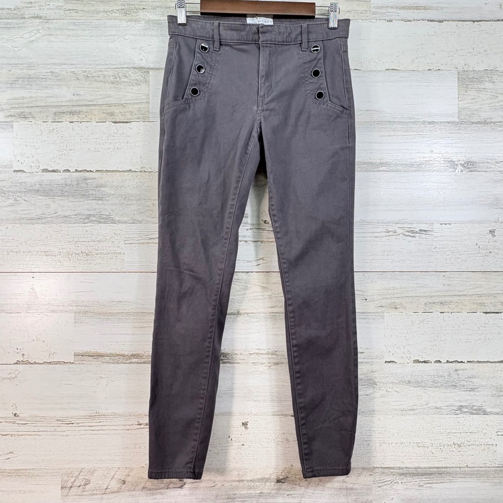 Made and Loved LOFT Gray Sailor‎ Skinny Pants Jeans Mid Rise Button Detail Sz 2